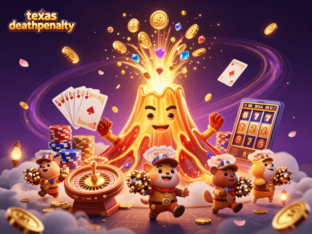 Experience the excitement of texasdeathpenalty with dazzling treasures erupting from a golden volcano.