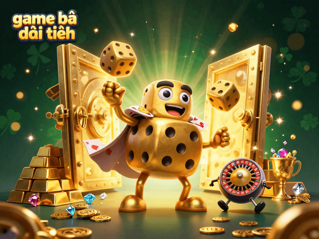 Experience thrilling game bài đổi thưởng with a dynamic 3D casino illustration rich in vibrant elements.