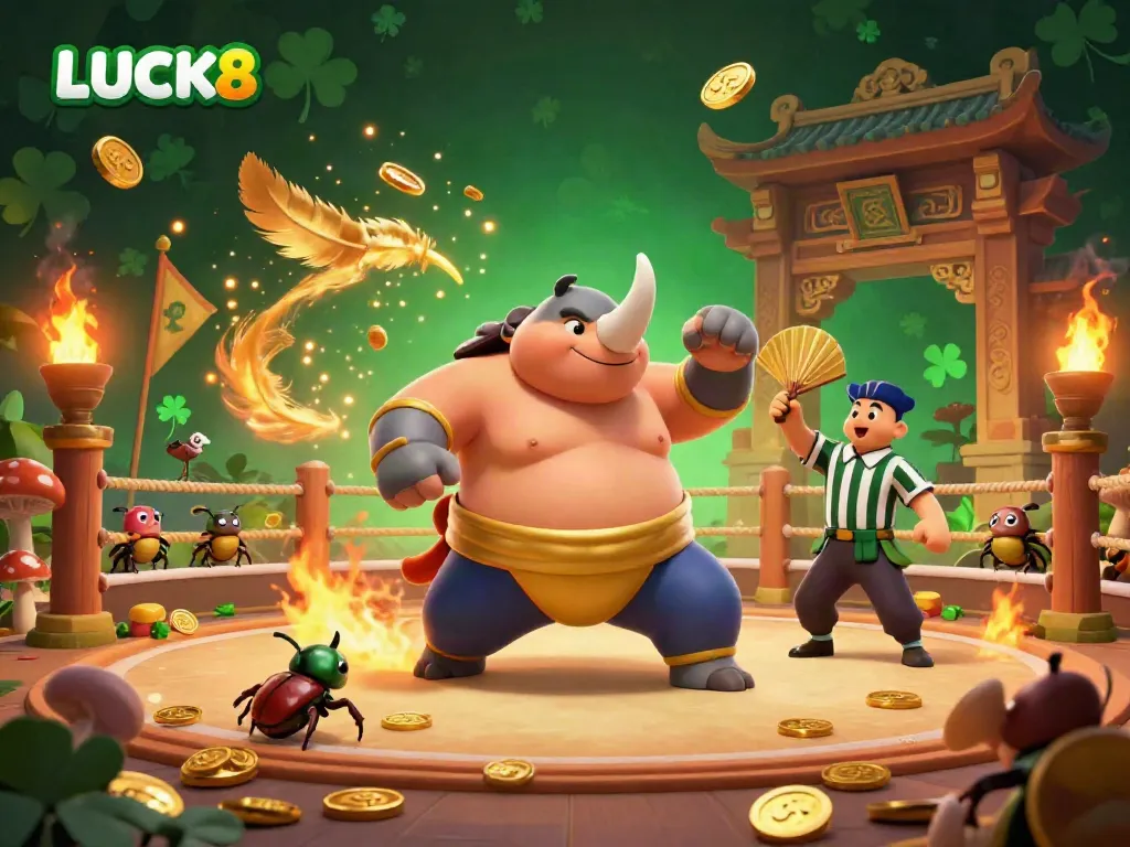 LUCK8 showcases a thrilling 3D cartoon beetle sumo match sending coins flying in an exciting atmosphere.