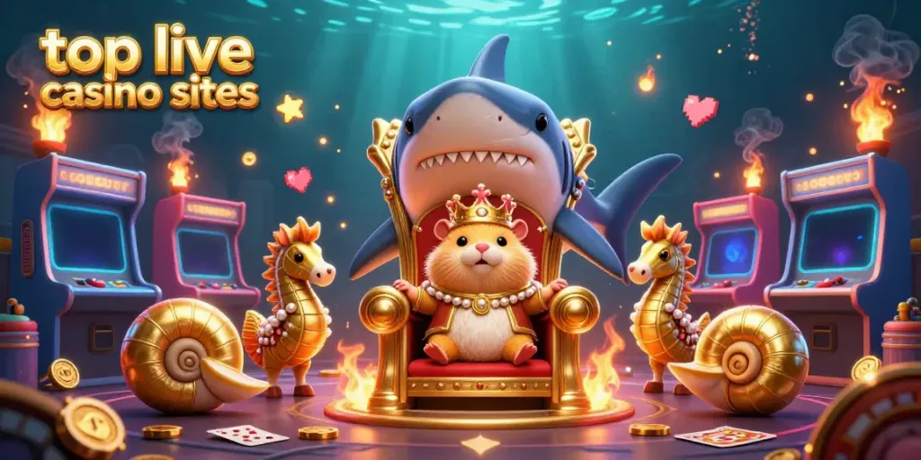 Join the top live casino sites in 2026 with a vivid 3D casino-themed illustration.