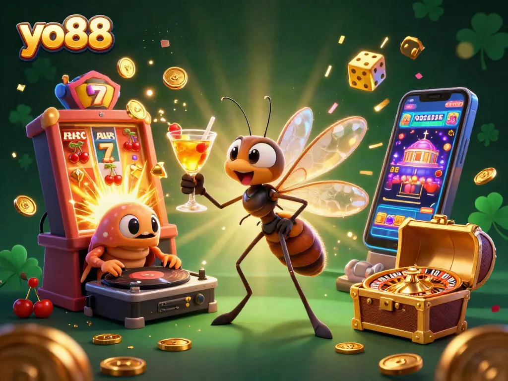 Experience thrilling gameplay with yo88, featuring 3D characters and vibrant casino elements in an immersive scene.