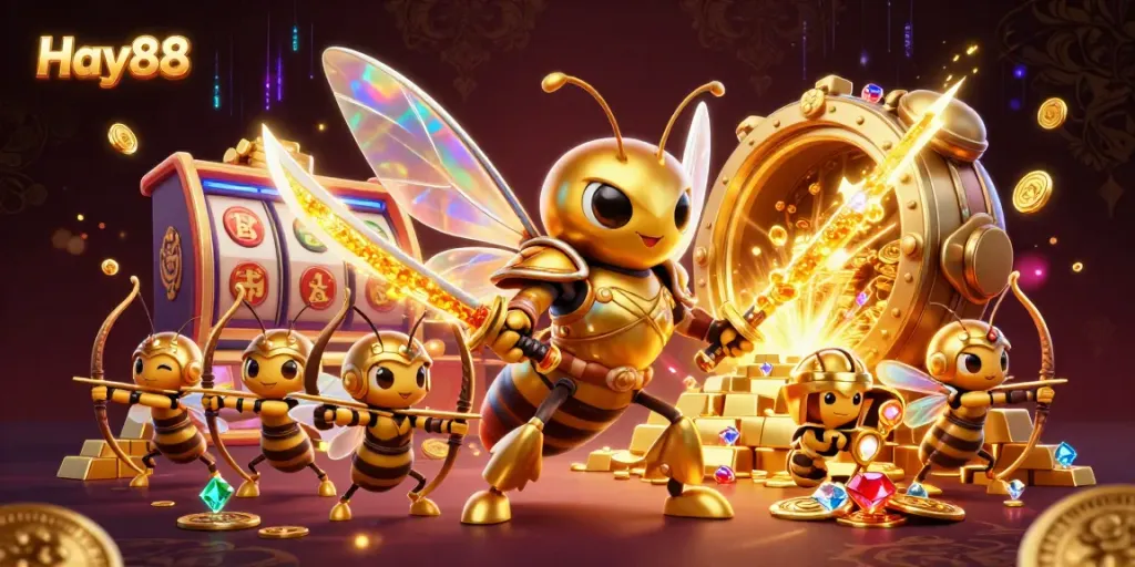 Engage with Hay88's enticing gaming world of slots and jackpots amidst vibrant 3D characters.