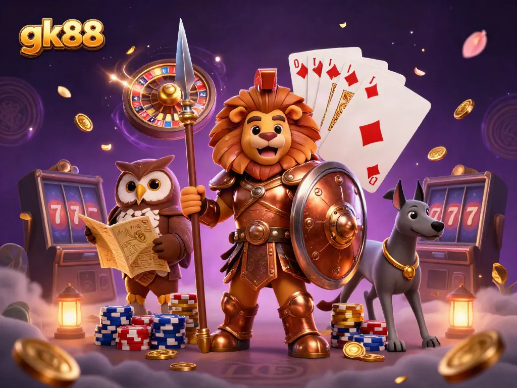 Experience exhilarating moments at gk88 casino with a dynamic 3D scene full of heroic characters and glittering game elements.
