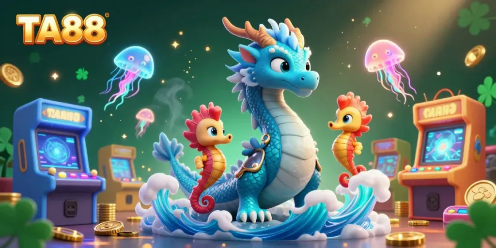 TA88 brings excitement with a vibrant casino scene featuring a majestic dragon and colorful gaming elements.