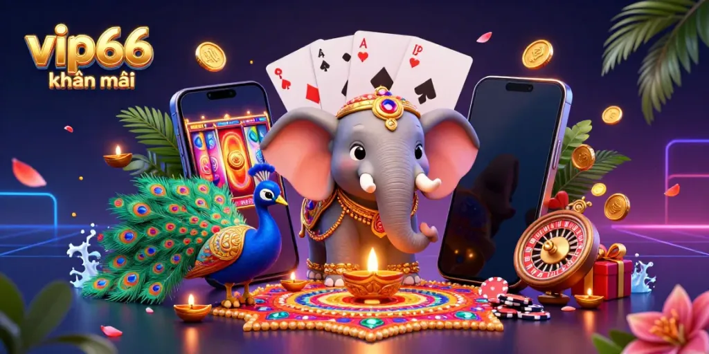 Join the excitement at vip66 khuyến mãi with vibrant slot games, golden coins, and dynamic casino elements.