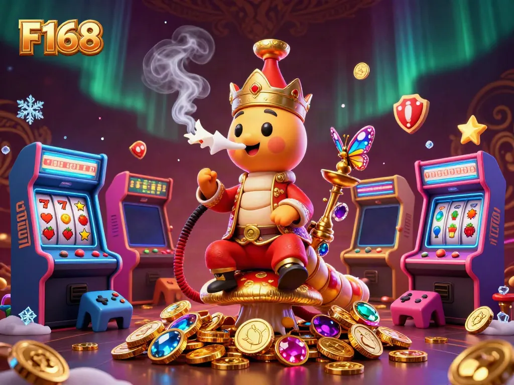 Experience the vibrant world of F168 with a captivating 3D casino scene, featuring playful characters and dynamic elements.