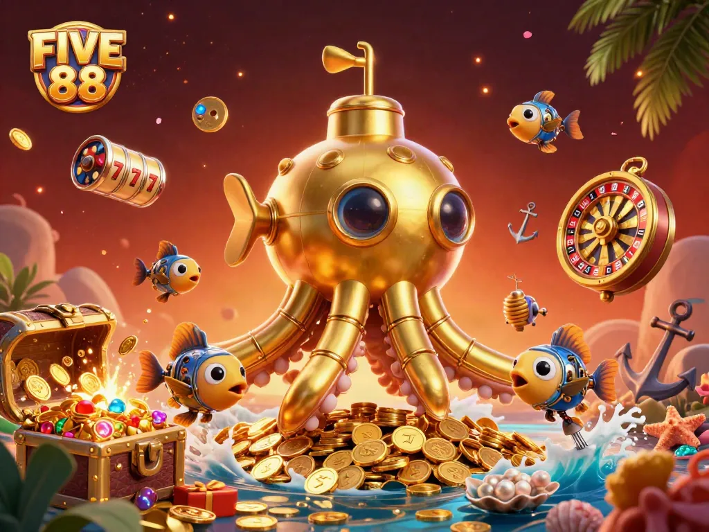 Experience thrilling gameplay at FIVE 88 with our vibrant, animated casino scene featuring immersive elements.