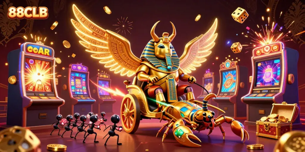 Experience the vibrant action of 88CLB with a golden scarab chariot scene capturing the thrill of jackpots.