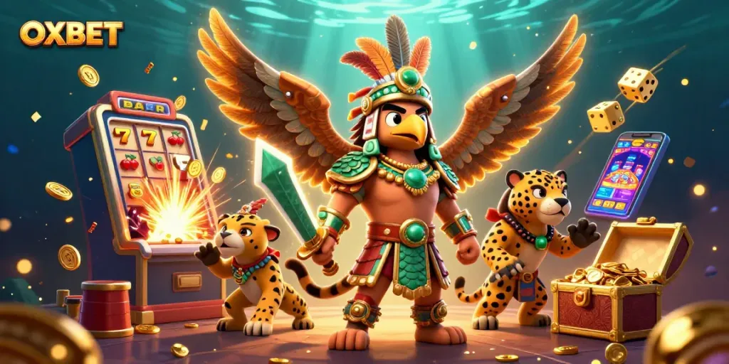 Experience the thrill with OXBET's vibrant 3D illustration showcasing an exciting casino adventure.