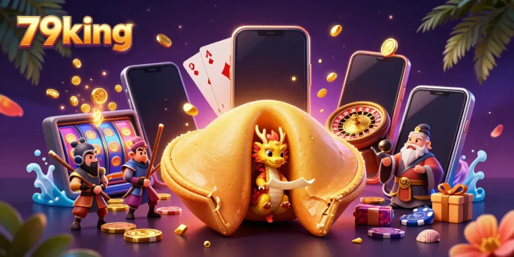Experience the excitement of winning with 79king's vibrant casino elements and characters in a dynamic scene.