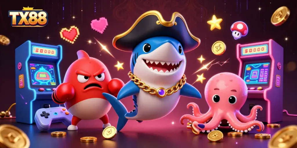 Win big with TX88's lively 3D casino scene filled with engaging characters and colorful gaming elements.
