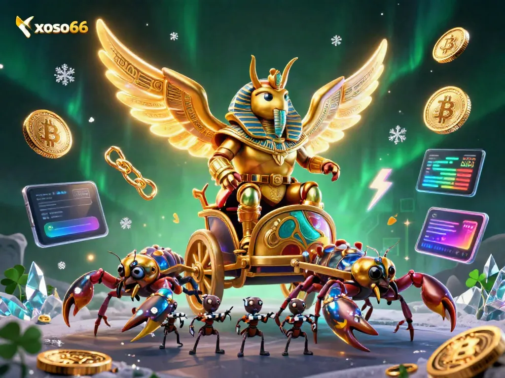 Experience thrilling xoso66 adventures with a golden scarab beetle and scorpions in a vibrant casino setting.