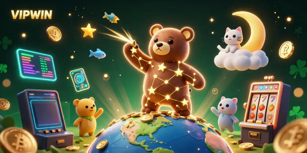 Engage in thrilling gameplay at VIPWIN with golden star bear and vibrant slot elements.