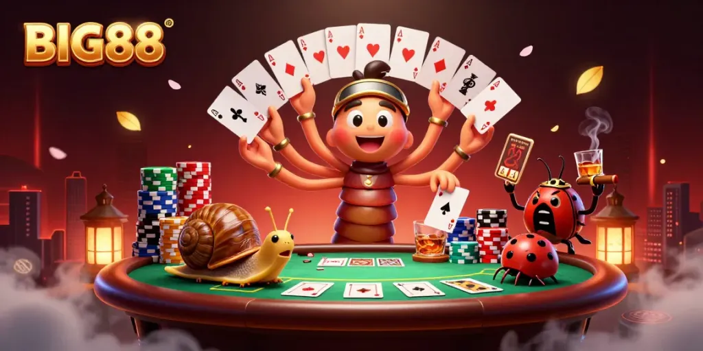 Experience thrilling moments at BIG88 with animated dealer cards, chips, and casino atmosphere.