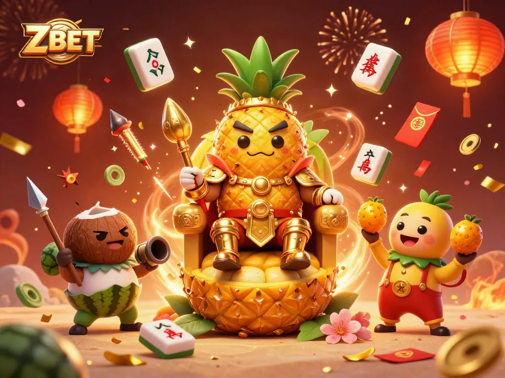 Spin and win at Z BET with the golden pineapple king amidst a vibrant casino scene.