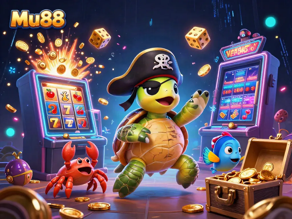Spin the reels with Mu88's pirate-themed 3D casino adventure featuring vibrant characters and treasures.