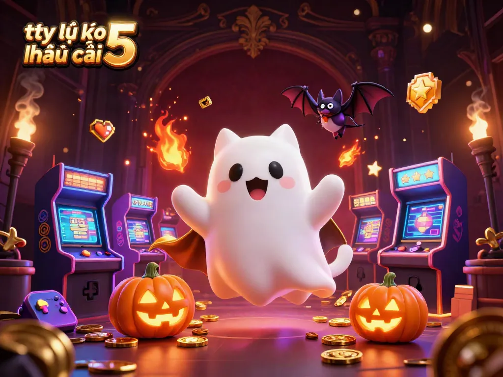 Experience the thrill of tỷ lệ kèo nhà cái 5 in a lively haunted casino scene with engaging game elements.