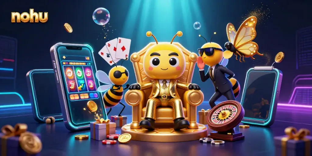Experience nohu's vibrant casino action with a mob boss, wasp bodyguards, and golden gaming treasures.