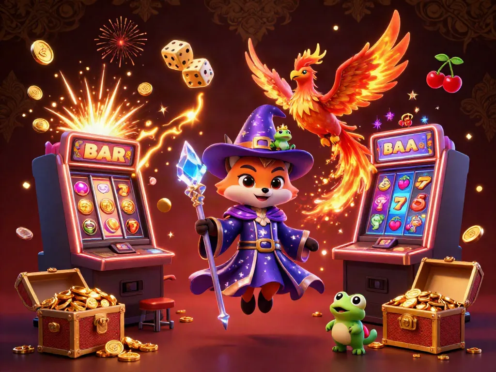 Experience immersive gambling with 11UU's vibrant casino scene featuring a wizard fox and phoenix.