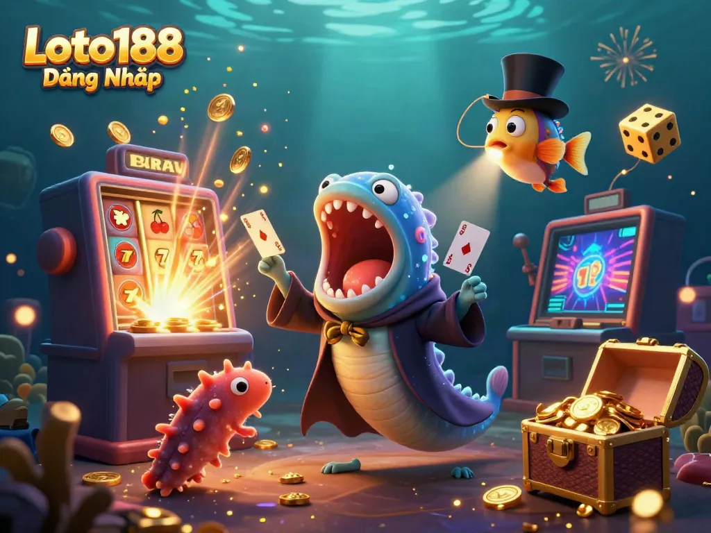 Loto188 Đăng Nhập showcases a magical underwater casino scene with vibrant characters and exciting gaming elements.
