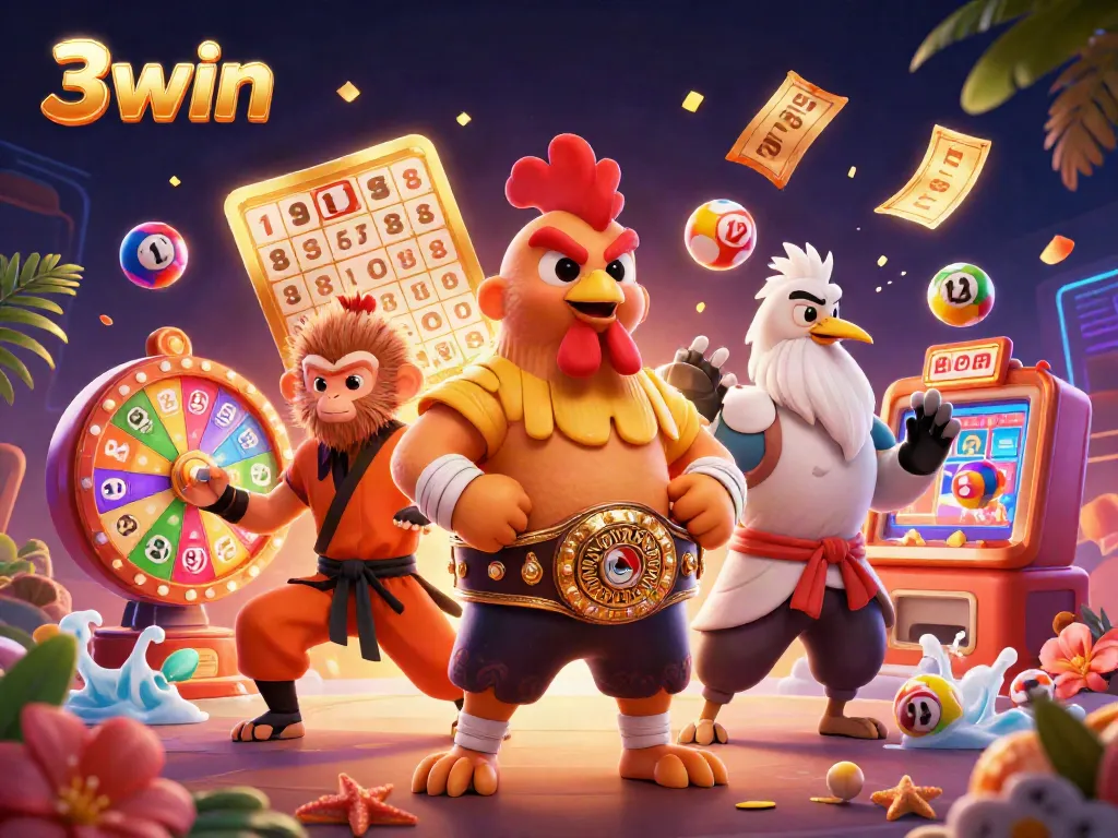 Experience the thrill of 3win with dynamic lottery balls, golden tickets, and vibrant game elements