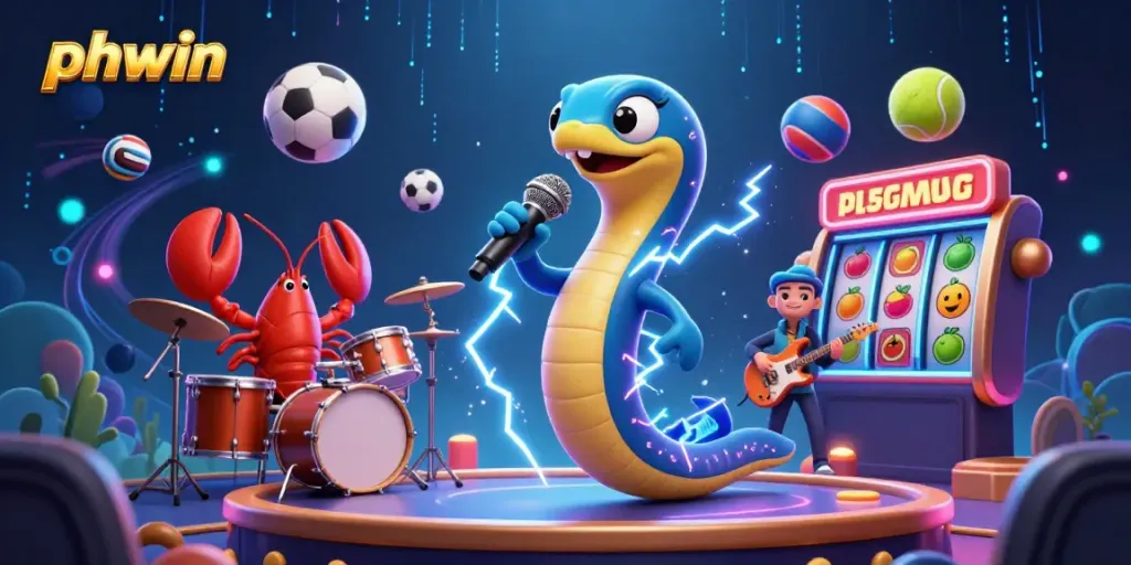 Engage in thrilling gameplay at phwin with an electrifying casino scene featuring unique characters.