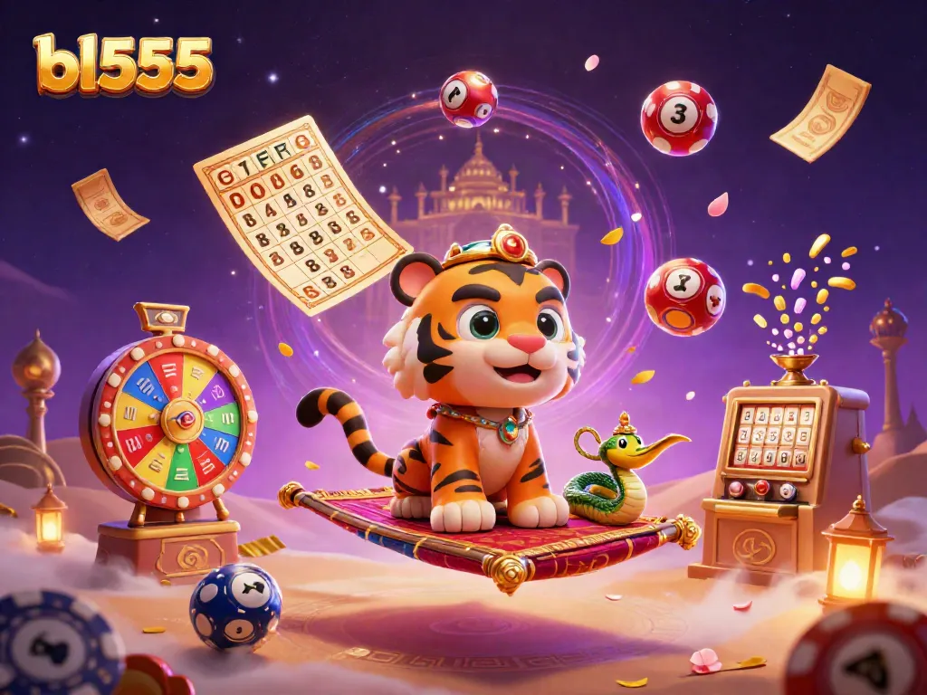 Experience the vibrant gaming world of bl555 with a magical tiger sultan and dynamic lottery elements.