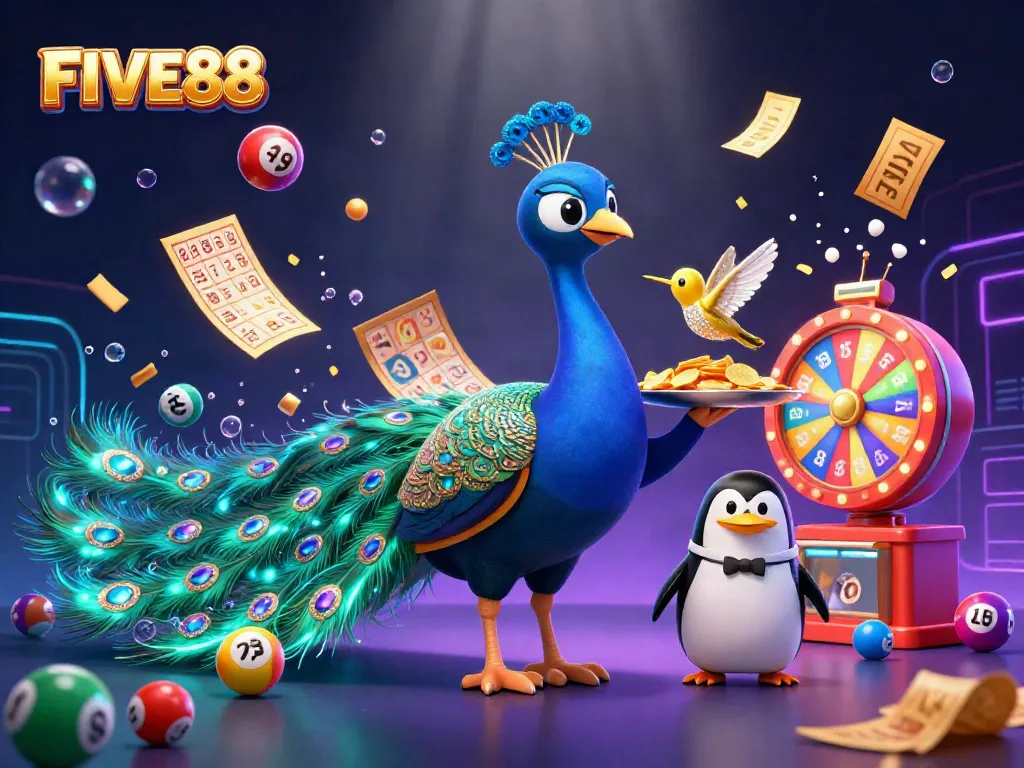 Experience thrilling gameplay with FIVE88 as colorful lottery elements burst into action.