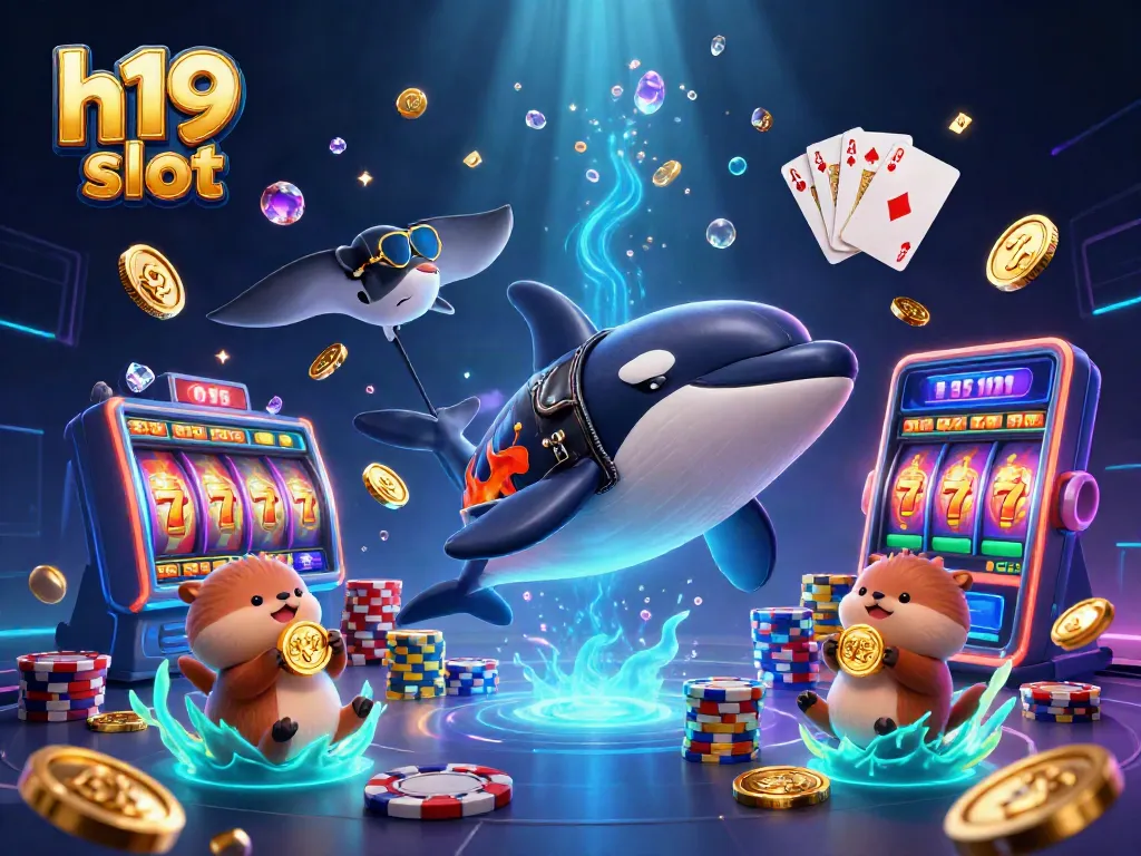 Experience the h19 slot excitement in a vibrant underwater casino scene with animated sea characters.