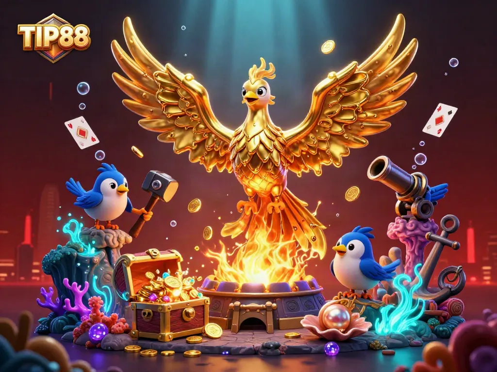 Experience the thrill of winning at TIP88 with dynamic games and vibrant 3D illustration elements.