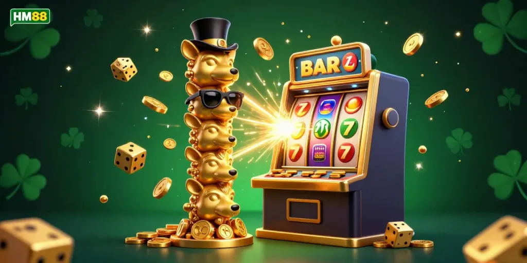 Experience excitement at HM88 with an animated casino scene featuring a golden totem pole and jackpot rewards.