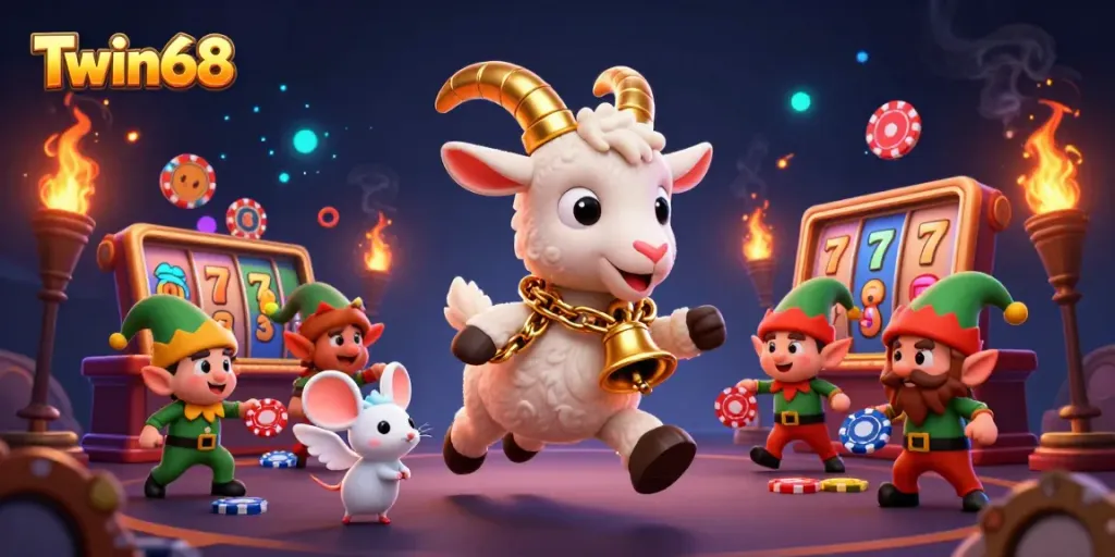 Engaging Twin68 casino scene where cartoon characters create a festive atmosphere with gaming excitement.
