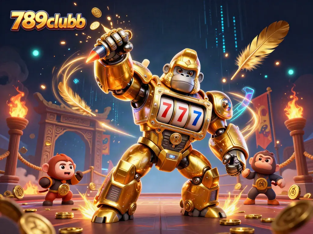 Experience thrilling gameplay with 789clubb's dynamic 3D casino scene featuring a golden gorilla mech.