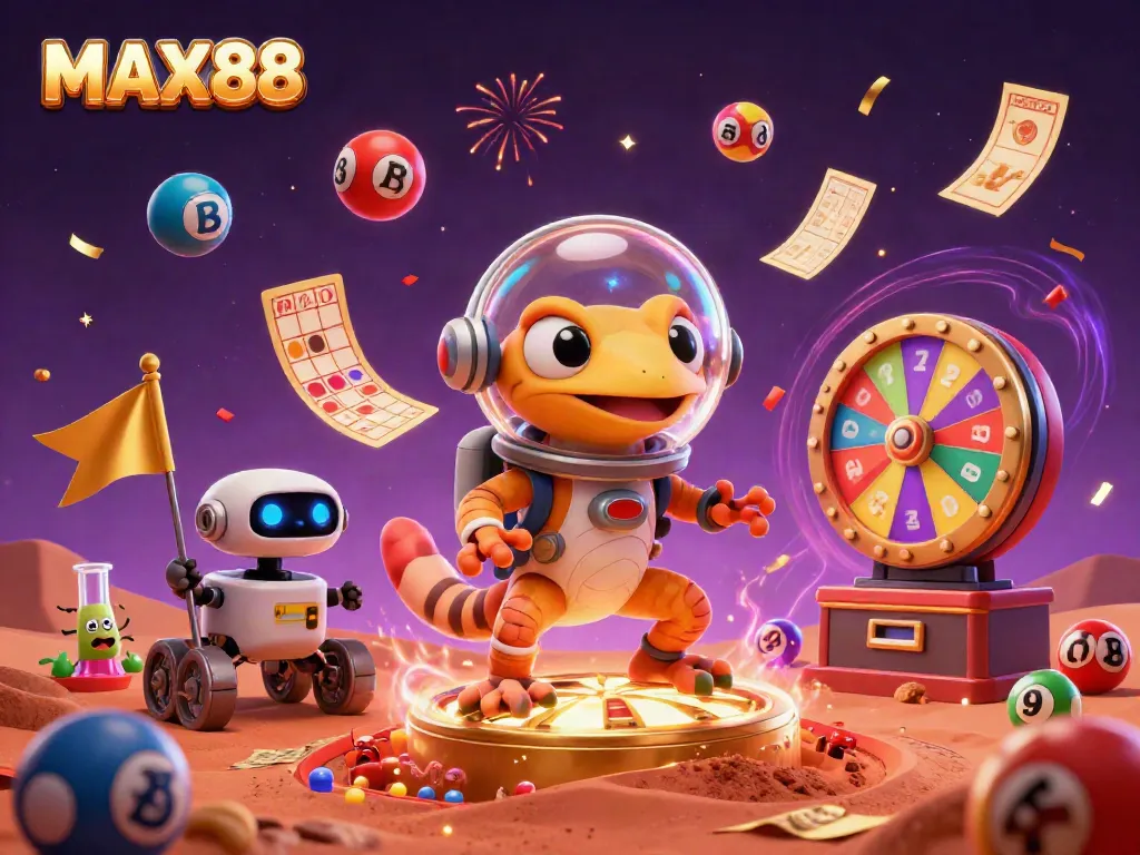 Experience thrilling adventures at MAX88 with a Martian gecko discovering a golden casino.