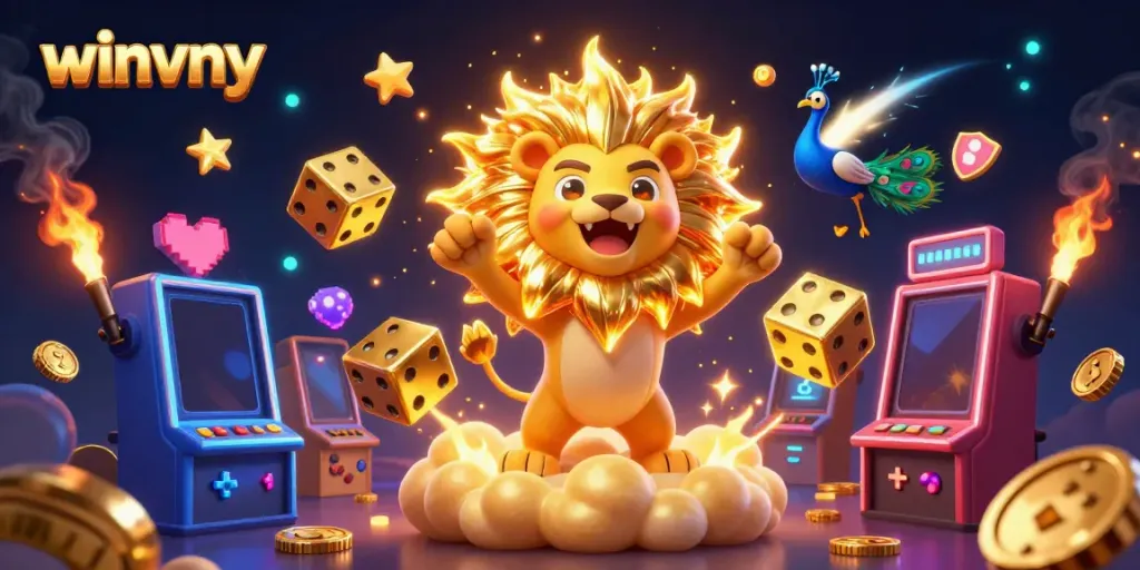 Experience the thrill of jackpot and casino games with winvny in an electrifying 3D illustration.