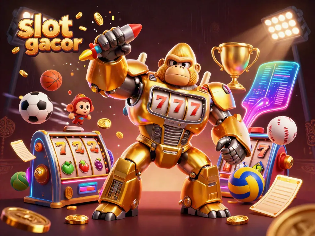 Engage with slot gacor excitement as a golden mech dominates the casino scene.