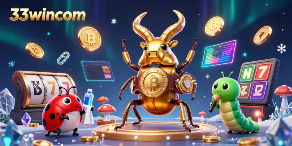 Engage with 33wincom's thrilling slot experience, featuring vibrant characters and casino elements.
